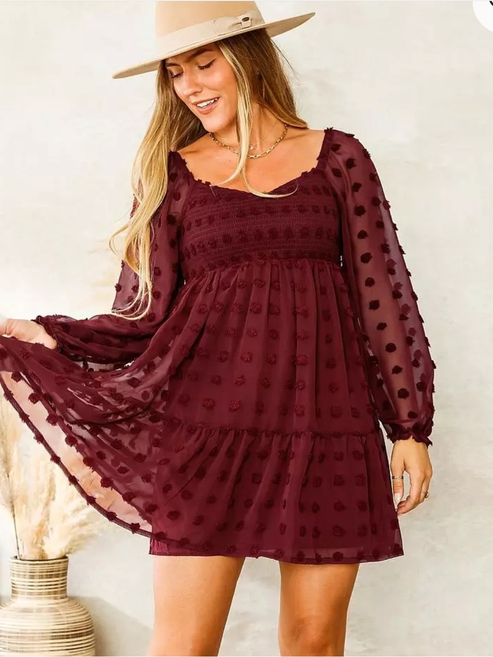 Crystal Doll (buckle store) wine Swiss Dot Mini Dress